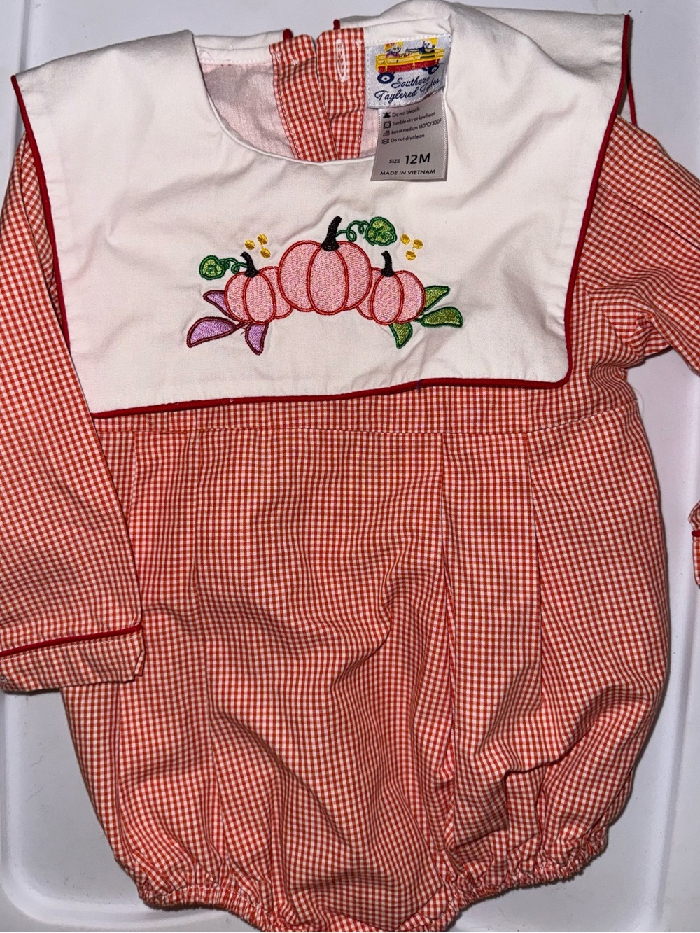 Orange Gingham Pumpkin Appliqué One-Piece Bodysuit